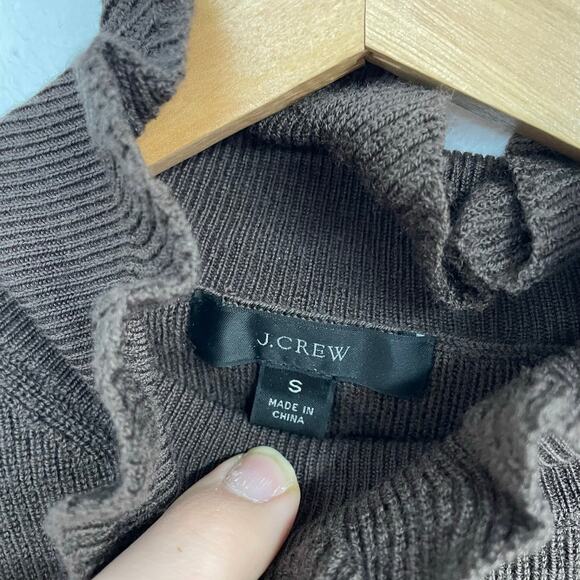 J. Crew Ruffleneck Merino Wool Sweater Deep Chocolate SZ SMALL Classic EUC - Picture 8 of 15